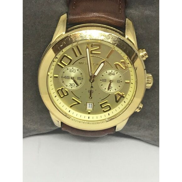 Michael Kors Mk2251 Womens Brown Leather Analog Champagne Dial Quartz Watch No40 - Picture 1 of 10
